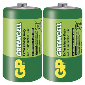 Bateria cynkowo-węglowa, C (R14), ogniwo typ C, 1.5V, GP, folia, 2-pack, Greencell