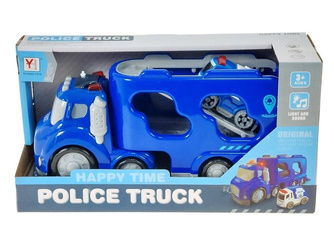 Auto z kontenerem i 2 autkami policyjnymi światło