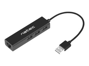 NATEC NHU-1413 Natec Hub USB 2.0 DRAGONFLY 3-ports + RJ45, Czarny