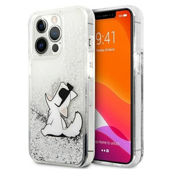 Etui Karl Lagerfeld Liquid Glitter Choupette Fun na iPhone 13 Pro Max 6,7` - srebrne