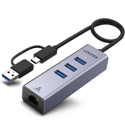 Unitek Hub USB C 4w1 Ethernet 3 x USB A 5 Gbps z adapterem USB A