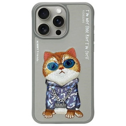 Etui Nimmy Glasses Cool Cat na iPhone 15 Pro - szare