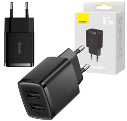 Baseus Compact ładowarka sieciowa 2x USB 10.5W czarny (CCXJ010201)