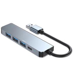 HUB Tech-Protect V0 5w1 USB-A - USB-A 3.0 / 3x USB-A 2.0 / USB-C - szary