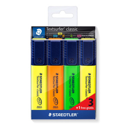 Zakreślacz Staedtler Classic 3 kolory +1 żółty gratis
