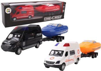 Samochód bus z łodzią na przyczepie metal mix