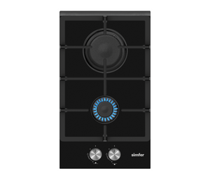Simfer | Hob | H3.201.TGRSP | Gas on glass | Number of burners/cooking zones 2 | Rotary knobs | Black