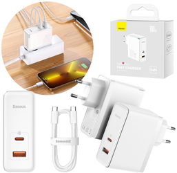 Baseus GaN5 Pro szybka uniwersalna ładowarka sieciowa GaN USB Typ C / USB 100W PD3.0, QC4.0+, AFC biały (CCGP090202)