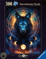 Puzzle 2D 500 Świecące - Wilk i księżyce