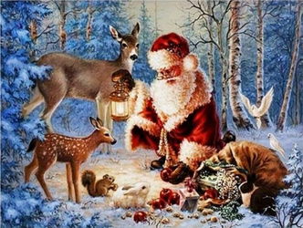 Diamentowa Mozaika Zima Mikołaj w lesie ze zwierzętami NO-2000887