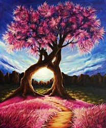 Diamentowa Mozaika Drzewa różowe złączone NO-1009223