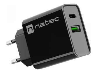 NATEC Ładowarka sieciowa Ribera USB-A + USB-C Power Delivery 20W czarna