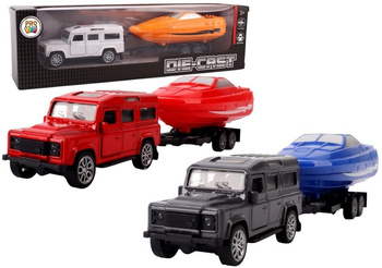 Samochód z łodzią na przyczepie metal mix