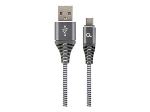 GEMBIRD CC-USB2B-AMCM-2M-WB2 Gembird premium kabel USB-C 2.0 (AM/CM) metalowe wtyki, oplot, 2m, szary/biały