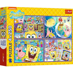 Puzzle 4x250 Szalony świat Sponge Boba 13342