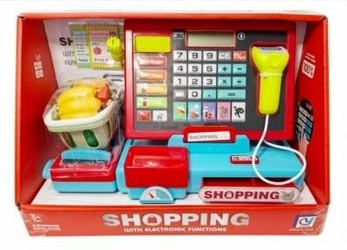 Kasa sklepowa z koszykiem i akcesoriami