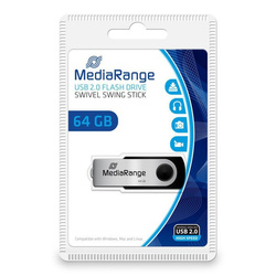MediaRange USB flash disk, USB USB 2.0, 64GB, czarny, MR912, USB A, swivel / twister