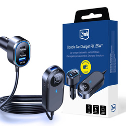 Ładowarka samochodowa 3mk Double Car Charger 135W PD QC PPS USB-C USB-A - czarna
