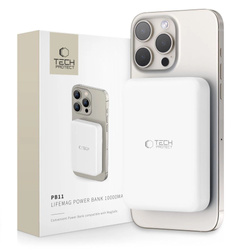 Powerbank Tech-Protect LifeMag PB11 z MagSafe 10000mAh 15W port USB-C - biały + kabel USB-C