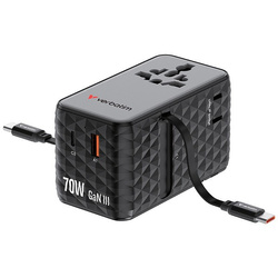 Verbatim, 1x USB-C, 1X USB-A + 2x zintegrowane kable USB-C, czarna, 70 W