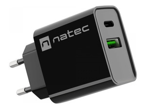 NATEC Ładowarka sieciowa Ribera USB-A + USB-C Power Delivery 20W czarna