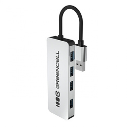 Adapter Basic HUB Greencell USB-A 4in1 (4×USB 3.0) – szybki transfer 5 Gb/s, aluminiowa obudowa