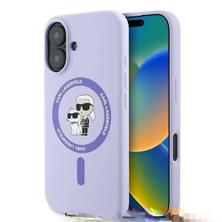 Etui Karl Lagerfeld Silicone Karl&Choupette Ring MagSafe na iPhone 16 - fioletowe