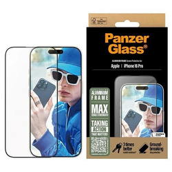 Szkło hartowane PanzerGlass Screen Protector Aluminum Frame Ultra-Wide Fit z aluminiową ramką na iPhone 16 Pro