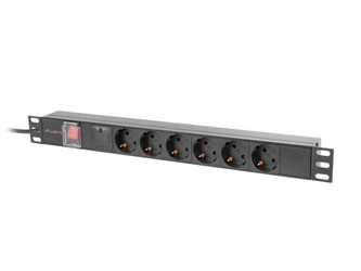 LISTWA ZASILAJĄCA RACK PDU 19" LANBERG 1U 16A 6X SCHUKO 2M CZARNA C14