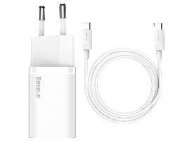 BASEUS Ładowarka sieciowa Baseus Super Si Quick Charger 1C 25W z przewodem USB-C do USB-C 1m (TZCCSUP-L02) Biała
