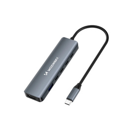 Hub USB-C 6 w 1 Wozinsky WHBC10Y4S wielofunkcyjny, aluminiowy, z kablem 15 cm - szary