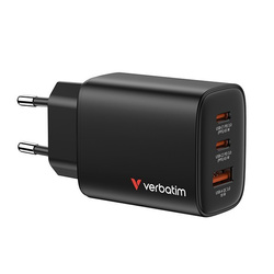 Verbatim Essentials, Ładowarka sieciowa GaN USB-A QC 3.0, 2 USB-C PD 3.0, czarna, 65W, wtyczki EU/UK/US/AUS