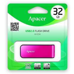 Apacer USB flash disk, USB 2.0, 32GB, AH334, różowy, AP32GAH334P-1, USB A, z wysuwanym złączem