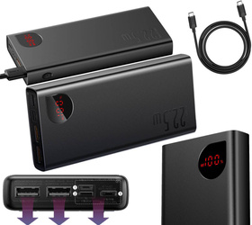 Baseus Adaman Metal powerbank z szybkim ładowaniem 10000mAh 22.5W (Overseas Edition 2021) czarny + kabel USB-A - USB-C 3A 0.3m czarny