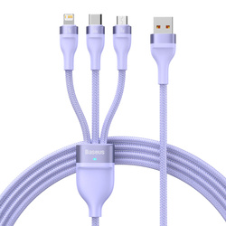 Baseus Flash Series Ⅱ kabel 3w1 z szybkim ładowaniem USB-A do USB-C / Micro-USB / Lightning 66W 480Mb/s 1.2m fioletowy