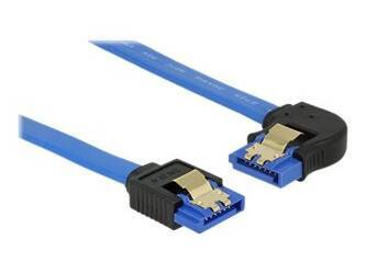 DELOCK 84984 Delock kabel SATA 6 Gb/s prosto/kątowy lewo metal.zatrzaski 30cm niebieski