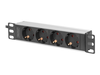 DIGITUS 1U Aluminum PDU 254mm 10inch rack mount 4x safety outlet 16A 4000W 250VAC 50/60Hz