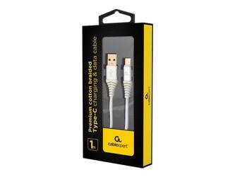 GEMBIRD CC-USB2B-AMCM-1M-BW2 Gembird premium kabel USB-C 2.0 (AM/CM) metalowe wtyki, oplot, 1m, srebrny/biały