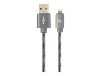 GEMBIRD CC-USB2S-AMLM-1M-BG Gembird Kabel Premium USB do 8-pin (metalowe wtyki,oplot spiralny)1m,szary metal