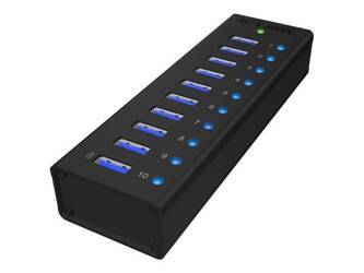 ICY BOX IB-AC6110 10-portowy Hub USB 3.0 port ładujący USB Czarny