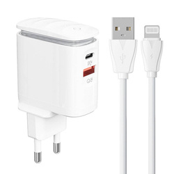 Ładowarka sieciowa LDNIO A2423C USB, USB-C + kabel Lightning