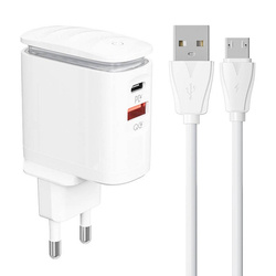 Ładowarka sieciowa LDNIO A2423C USB, USB-C + kabel MicroUSB