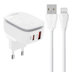 Ładowarka sieciowa LDNIO A2425C USB, USB-C + kabel Lightning