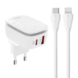 Ładowarka sieciowa LDNIO A2425C USB, USB-C + kabel USB-C - Lightning