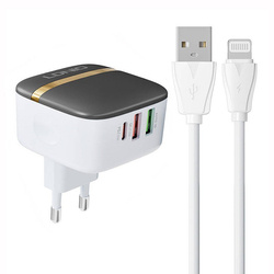 Ładowarka sieciowa LDNIO A3513Q 2USB, USB-C 32W + kabel Lightning