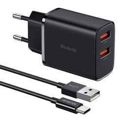 Ładowarka sieciowa Mcdodo CH-5072 USB-A*2, 12W + kabel USB-A do USB-C (czarna)