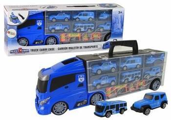 Laweta ciężarówka policji + auta niebieska