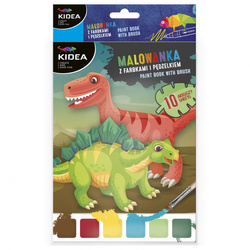 Malowanka z farbkami i pędzelkiem Kidea dinozaury