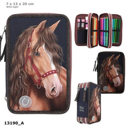 Piórnik 3-komorowy z wyposażeniem LED Miss Melody Glitter Horse 13190A