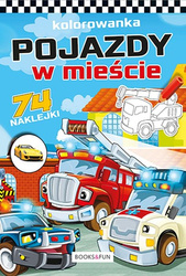 Pojazdy w mieście plus naklejki. Kolorowanka